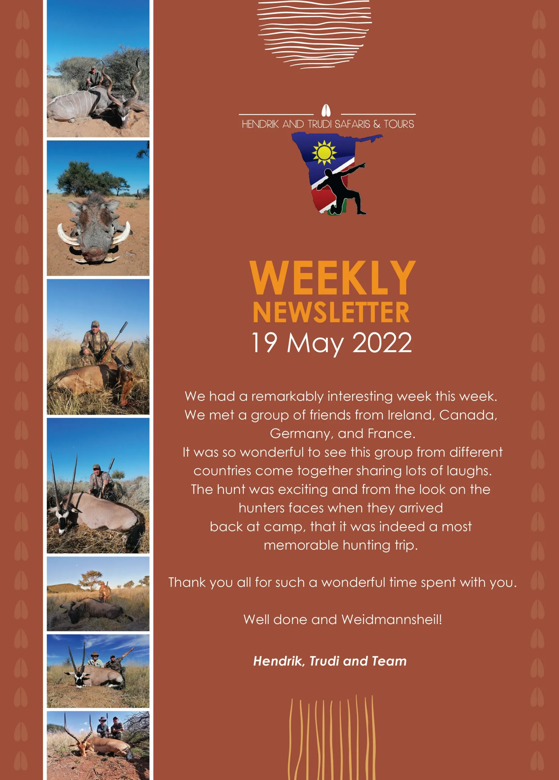 NEWS OF THE DAY 19 May-01 Hendrik & Trudi Safaris