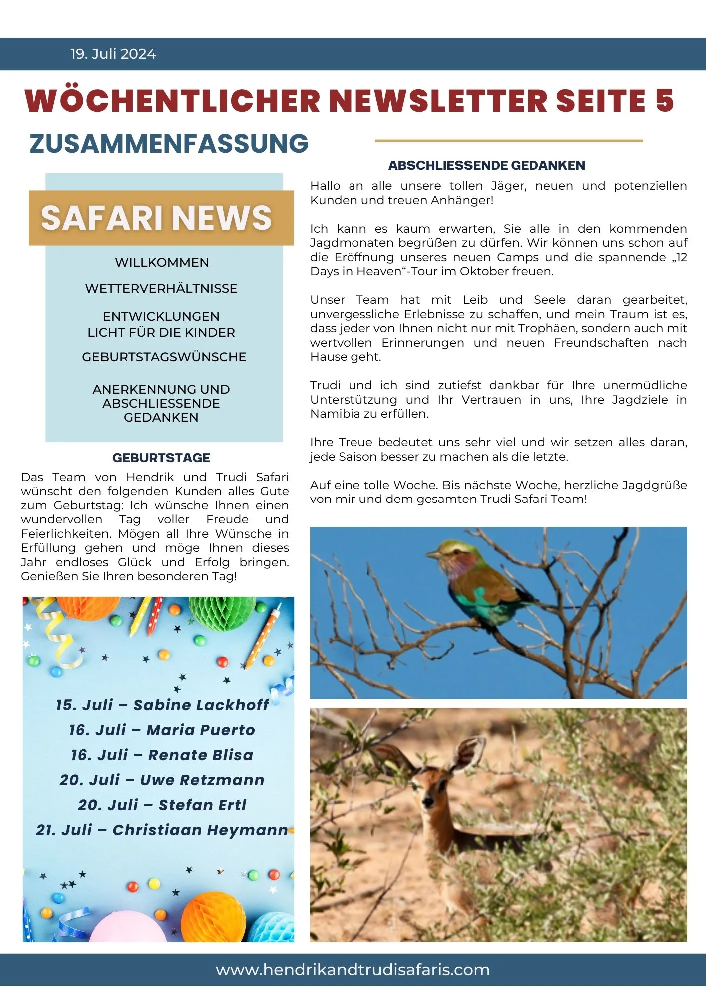 Newsletter 19 July pg 5 (German)